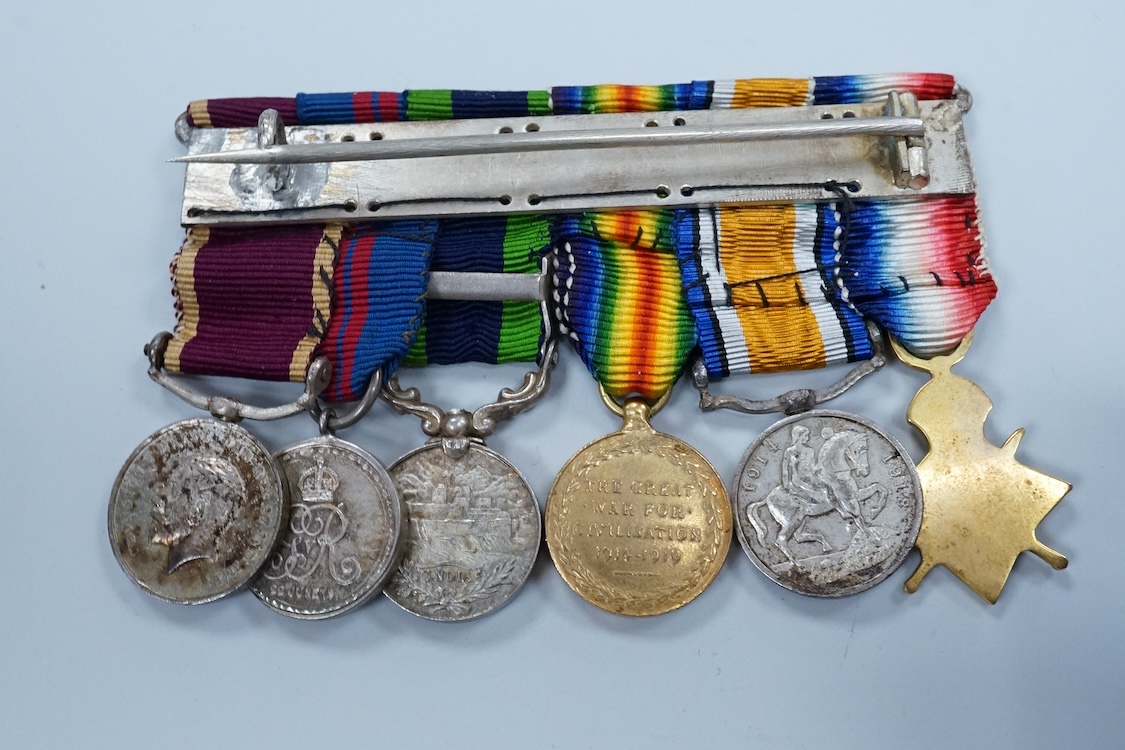 A First World War medal group of six medals awarded to Staff Sjt. Francis William Speare Royal Irish Fusiliers/I.M.L., comprising of the 1914-15 Star, 1914-1918 Medal, Victory Medal with oak leaf, India medal with clasp